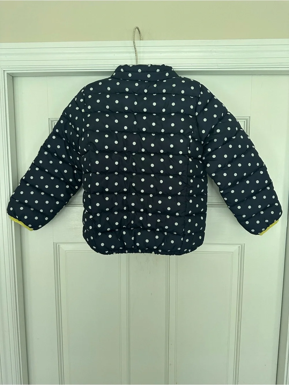 GAP Navy Polka Dot Puffer Jacket with Yellow Trim